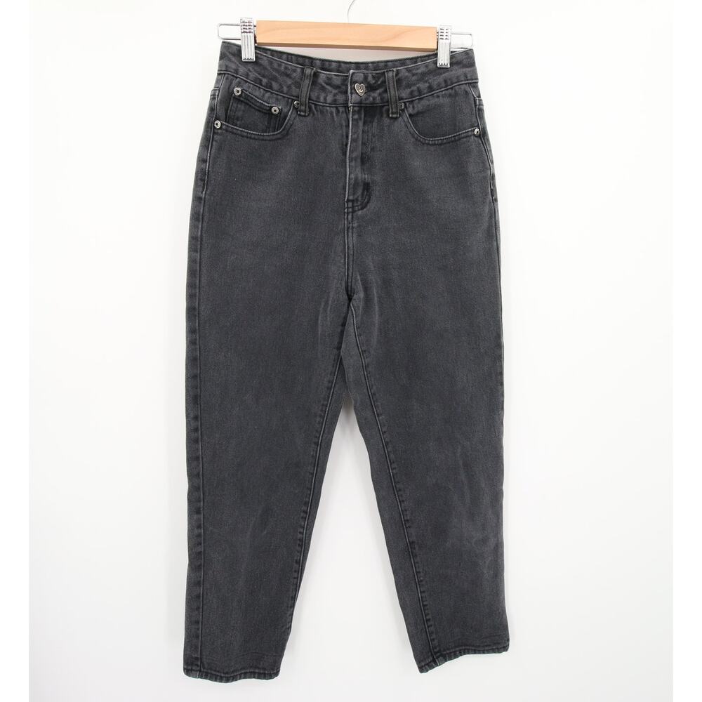 Lazy Oaf Jeans Black Dark Wash Denim Acid Wash High Rise Mom Straight Leg 26